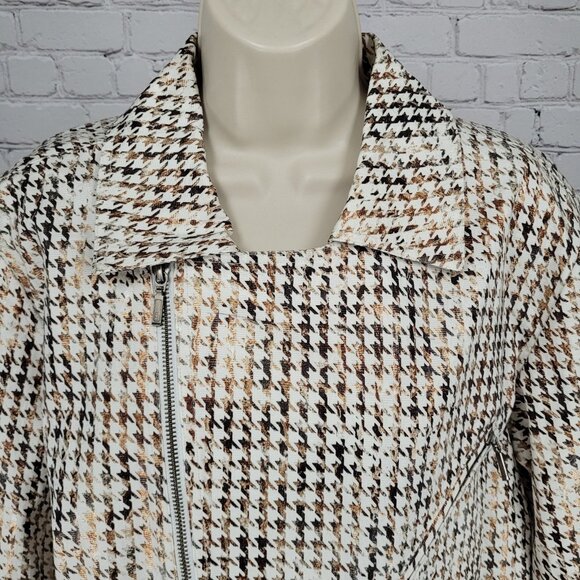Chico's Brown Metallic Houndstooth Lightweight Full Zip Moto Jacket Size 3 US 16 - Picture 7 of 15